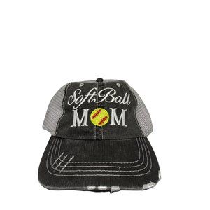 Softball Mom Hat. Distressed Trucker Hat, Game Day Hat. Softball Mom Embroidered